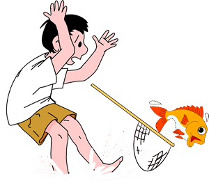 Fish escaping from boy